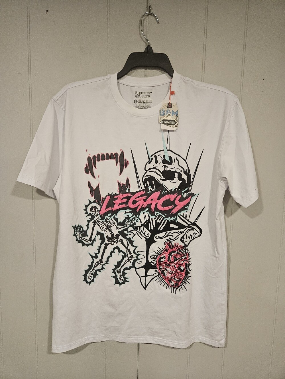 Bleecker & Mercer Men's Size Large Legacy Skeleton White Graphic T-shirt NWT